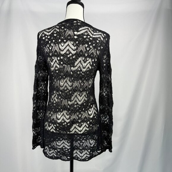 Eileen Fisher Crochet Knit Wool Lace Top, Black, Size S - Picture 2 of 3